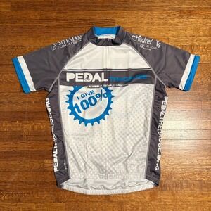 Primal Pedal The Cause Cycling Jersey Men's Medium Gray Blue "I Give 100%"‎ Bike